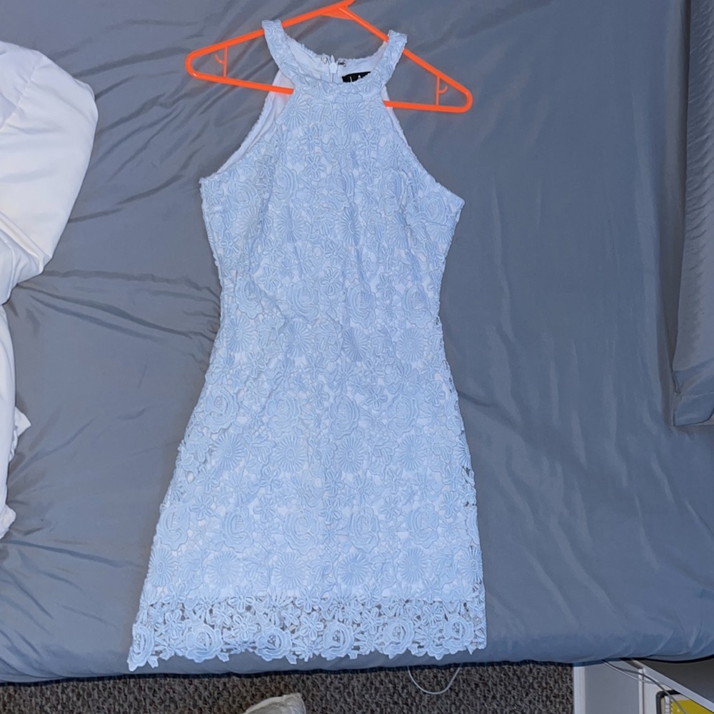 baby blue halter neck dress